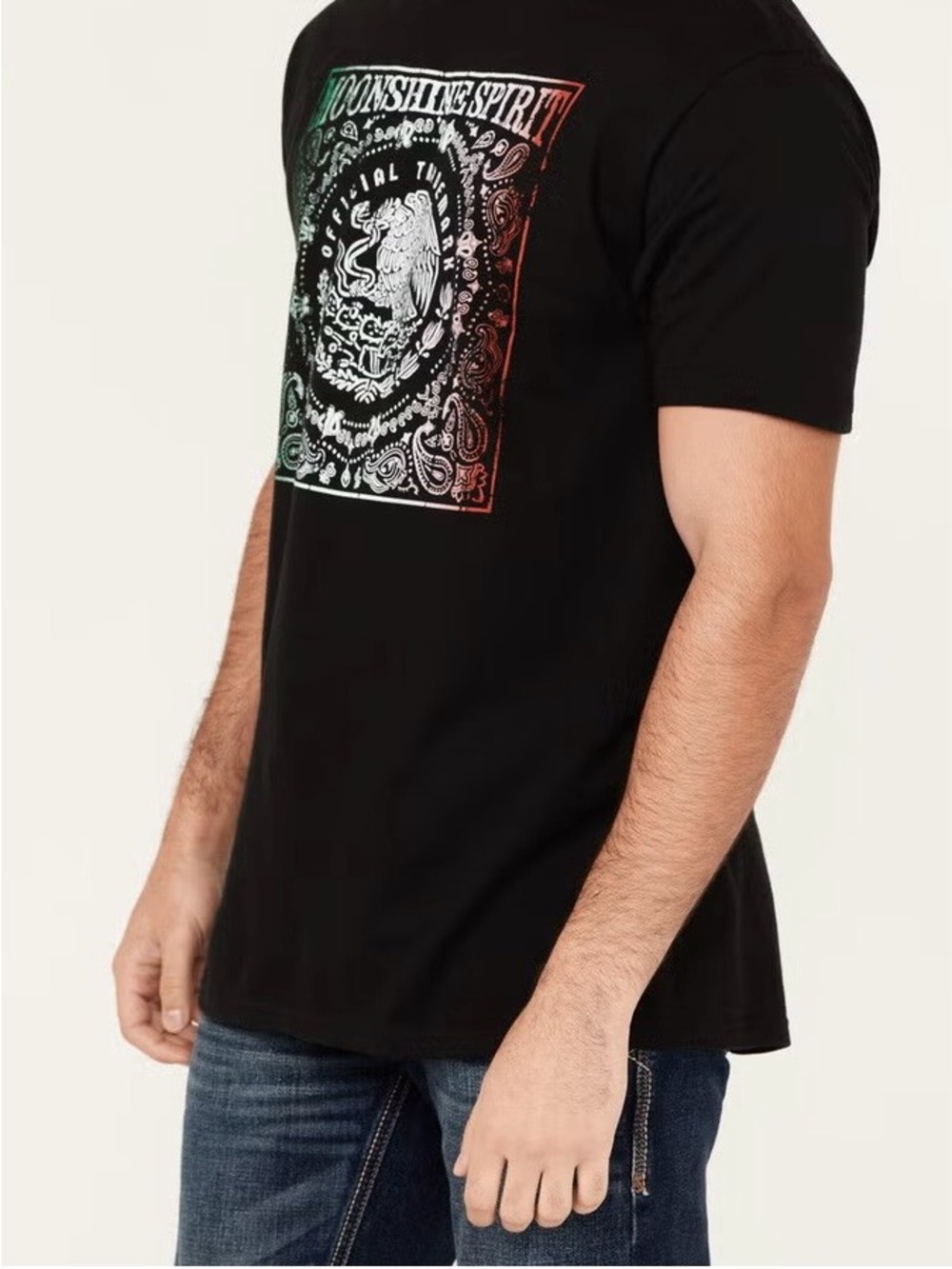Moon Shine Spirit Black Short-Sleeve Graphic Tee with Tricolor Accents Sz L - Picture 2 of 5